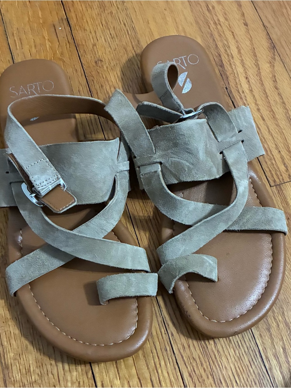 SARTO By Franco Sarto Taupe Suede Strappy Slide Sandals